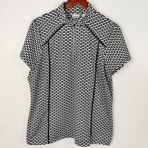 Chico's Zenergy Golf Sz 3 Black White Geo Half Zip Athletic Top Short Sleeve